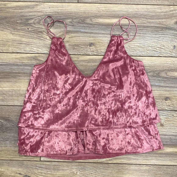 EXPRESS 111 Crop Top Mauve Crushed Velvet Double Layer  XS - Picture 2 of 10
